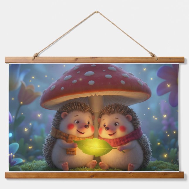 Tapisserie Suspendue Cute Hedgehog Mushroom Woodland Tapestry (Devant)