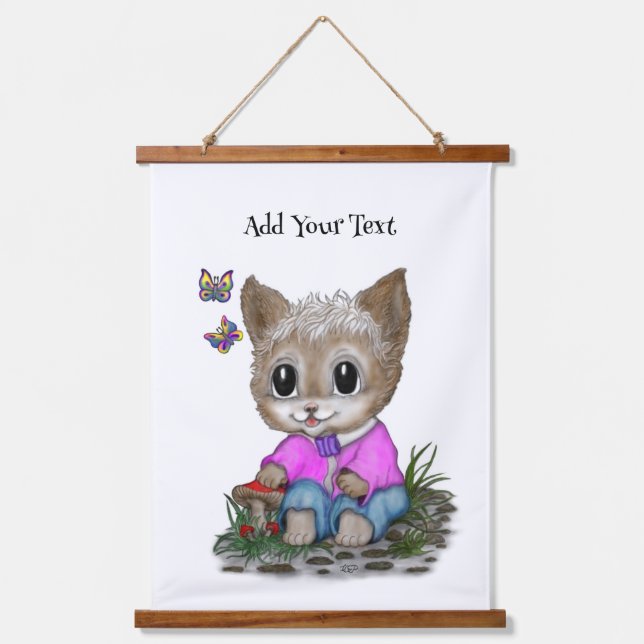 Tapisserie Suspendue Cute Kitty Chat et Papillon (Recto)