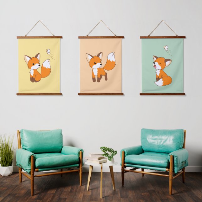 Tapisserie Suspendue Cute Little Foxes Set de 3 (Salon)