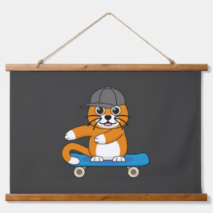 Tapisserie Suspendue Cute Orange Chat sur Skateboard Cartoon