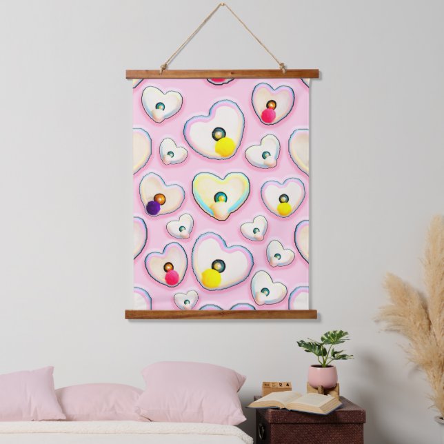 Tapisserie Suspendue Cute Pastel Heart Wood Topped Wall Tapestry (Chambre à coucher)