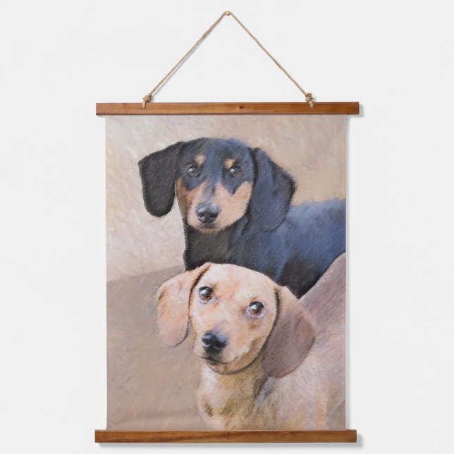 Tapisserie Suspendue Dachshund (Smooth) Peinture - Art Chien original (Recto)