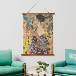 Tapisserie Suspendue Dame Art nouveau vintage avec peinture d'éventail