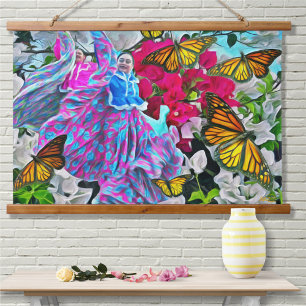 Tapisserie Suspendue Danse avec Fleurs & Papillons PV01