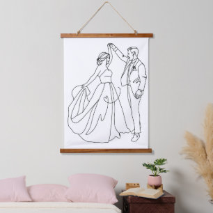 Tapisserie Suspendue Danse éternelle - Art minimaliste de ligne Mariage