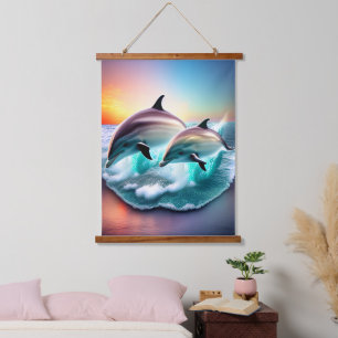 Tapisserie Suspendue Dauphins dans Ocean Sunset 3d Ai Art