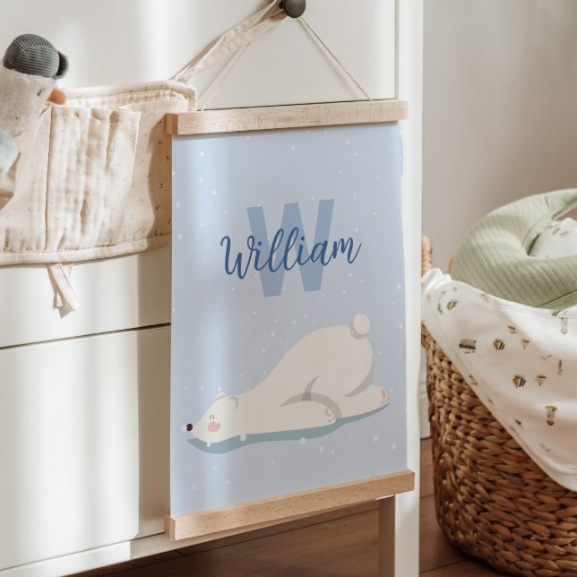 Tapisserie Suspendue Décor bleu initial de l'ours polaire d'hiver (Blue Initial Winter Polar Bear Nursery Wall Decor Hanging Tapestry)