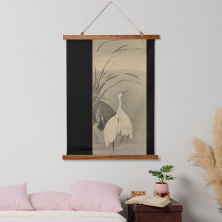 Tapisserie Suspendue Décor mural zen - Lotus minimaliste et aigrettes b