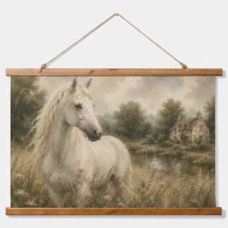 Tapisserie Suspendue Décoration murale de cottage vintage White Horse M