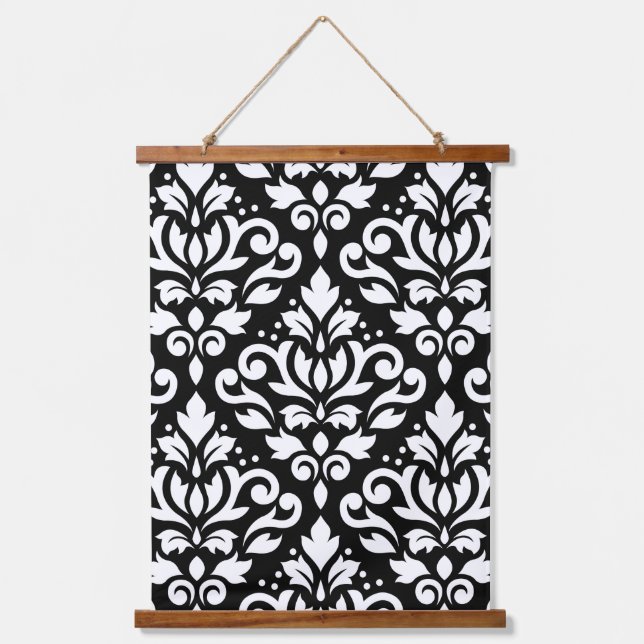 Tapisserie Suspendue Défiler Damas Grand Motif blanc sur noir (Recto)