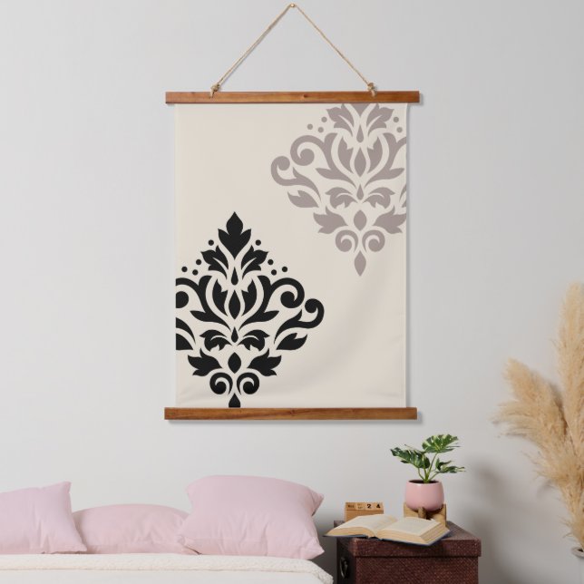 Tapisserie Suspendue Défiler Damask Art I Black Taupe Crème (Chambre à coucher)