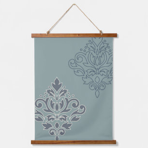 Tapisserie Suspendue Défiler Damask Art I (contour) Crème Blues Turquoi