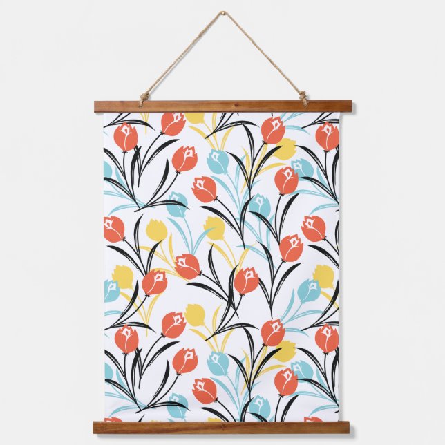 Tapisserie Suspendue Design floral Motif de Tulipe en blanc (Recto)