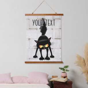 Tapisserie Suspendue Dessin animé de chat noir drôle et féroce