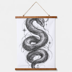 Tapisserie Suspendue Dessin au trait de serpent céleste gothique, lune