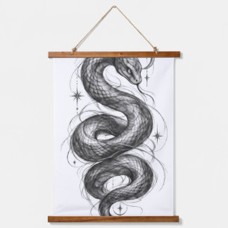 Tapisserie Suspendue Dessin au trait de serpent céleste gothique, lune