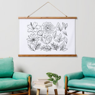 Tapisserie Suspendue Dessin de fleurs au trait
