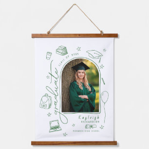 Tapisserie Suspendue Diplôme de photo fantaisiste verte dessinée à la m