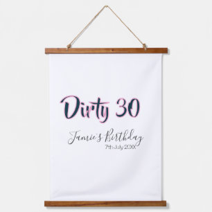 Tapisserie Suspendue Dirty 30 joyeux anniversaire nom date rose gris ca