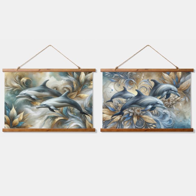 Tapisserie Suspendue Dolphins des Vagues d'or (Double)