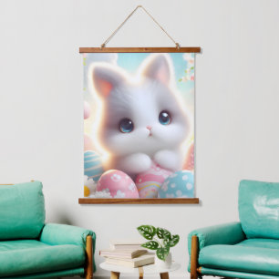 Tapisserie Suspendue Doux œufs de Pâques pastel Kawaii chaton