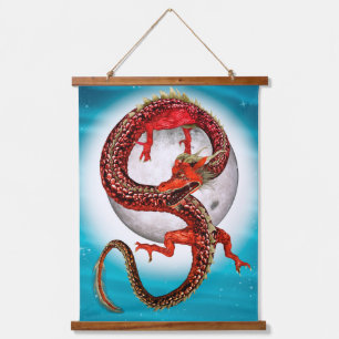 Tapisserie Suspendue Dragon Lune Rouge Fantastique Artistique