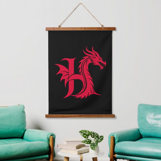 Tapisserie Suspendue Dragon Styled Letter H, Dragon Alphabet, Monogram (Salon)