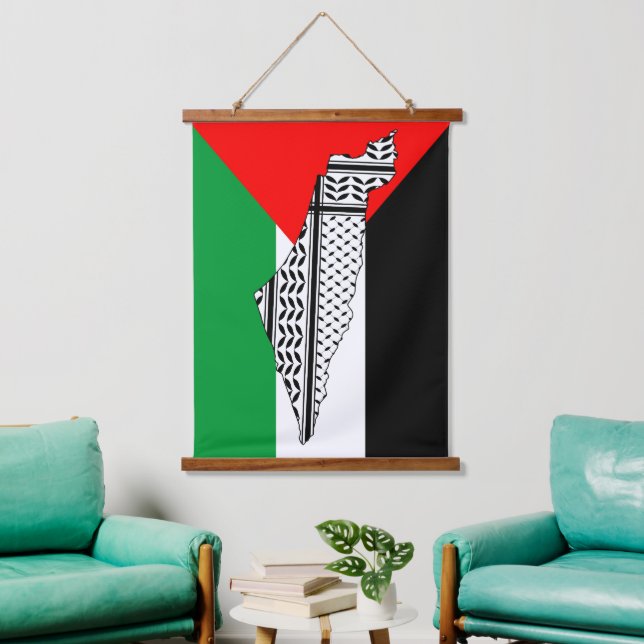 Tapisserie Suspendue Drapeau de Palestine et carte avec Keffiyeh Motif (Salon)