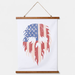 Tapisserie Suspendue Drapeau USA Crâne Barbe   Design Patriotique en Dé