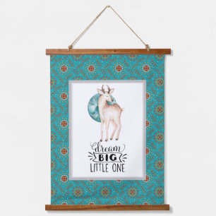 Tapisserie Suspendue Dream Big Deer Boho Blue Border Nursery Art