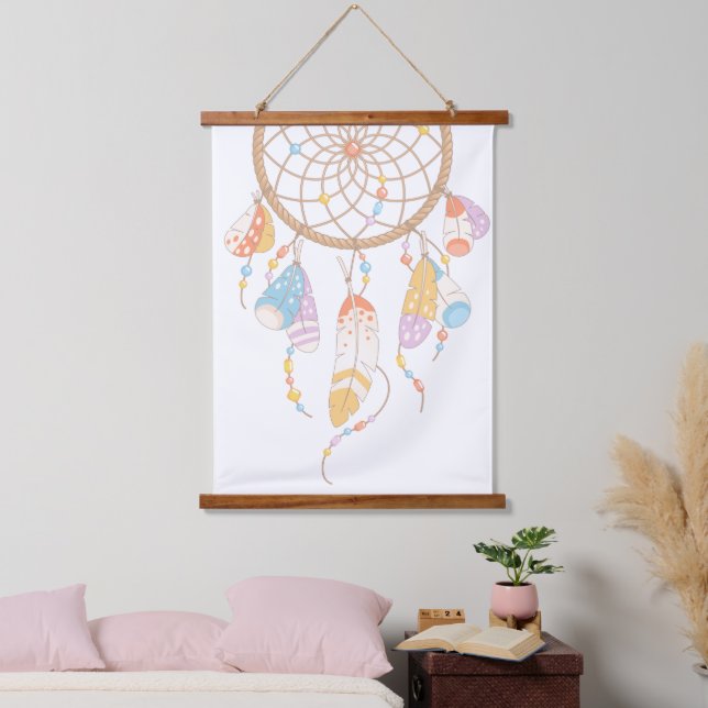 Tapisserie Suspendue Dreamcatcher de la tribu Boho en blanc (Chambre à coucher)