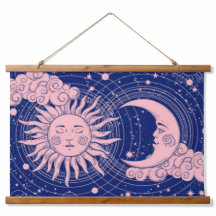 Dreamy Blue Vintage Celestial rose soleil & lune