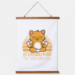 Tapisserie Suspendue Drôle chat mignon faisant du yoga.
