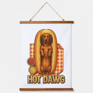 Tapisserie Suspendue Drôle de Dackel Chien drôle Parodie de Hot Dog Cut