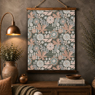 Tapisserie Suspendue Éclectique Boho Terracotta Charbon Floral Botaniqu