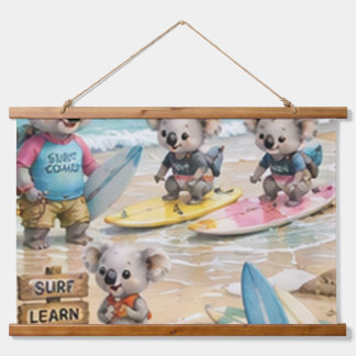 Tapisserie Suspendue École de surf pour koalas amusants sur une plage e