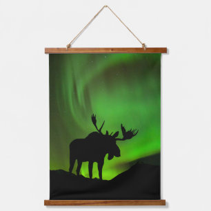 Tapisserie Suspendue Élan avec aurore boréale verte, Alaska
