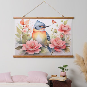 Tapisserie Suspendue Elégant aquarelle Oiseau Floral Art Réaliste