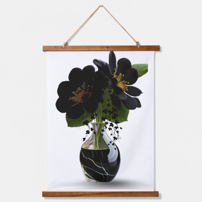 Tapisserie Suspendue Elegant Black Floral Bouquet in Marble Vase. (Recto)