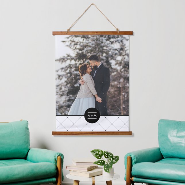 Tapisserie Suspendue Elégant cadre rond Monogramme photo (Salon)