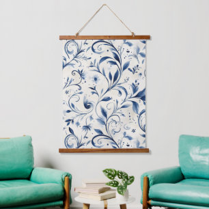 Tapisserie Suspendue Élégant Feuilles Blue Paisley - Arrière - plan bla