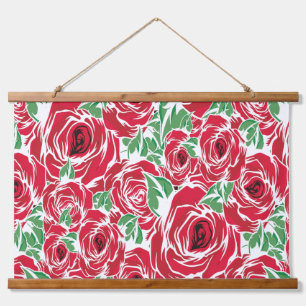 Tapisserie Suspendue Elégant Motif Rose Vintage - Rouge & Vert Floral