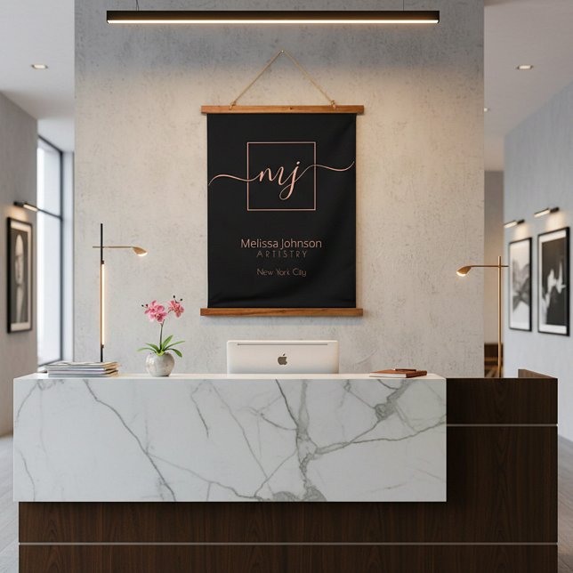 Tapisserie Suspendue Elégant or Rose sur noir (Créateur téléchargé)