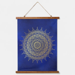 Tapisserie Suspendue Elégant or sur Deep Blue Floral Henna Mandala