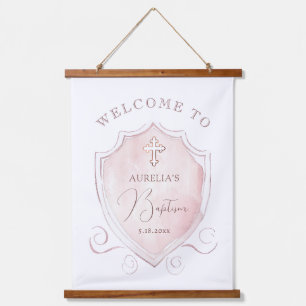 Tapisserie Suspendue Elégant rose Aquarelle Crest Baptism Bienvenue