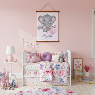Tapisserie Suspendue Éléphant bébé aquarelle mignon