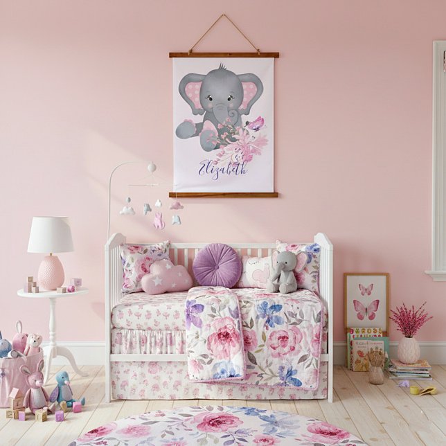 Tapisserie Suspendue Éléphant bébé aquarelle mignon (Créateur téléchargé)