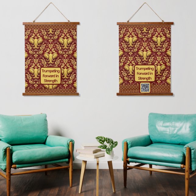 Tapisserie Suspendue Éléphant de Luxe : Achempong Mara Trompettant la G (Salon)