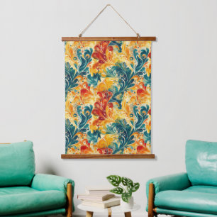 Tapisserie Suspendue Emerald Green & Gold Abstrait Paisley Feuilles