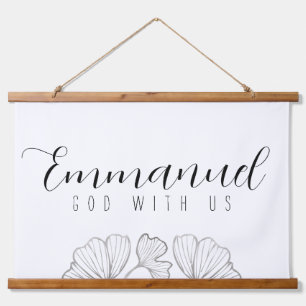 Tapisserie Suspendue Emmanuel God With Us Botanical Feuille Wood Scroll